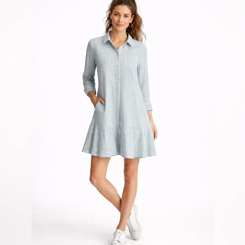 NWOT Social x Crown & Ivy Green & White Striped Shirt Dress – Size XS